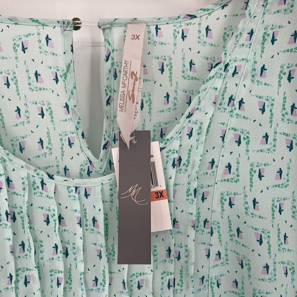 Seven7 Melissa McCarthy Tie Back Pintuck Blouse Lightweight Plus Women 3X Green‎ - Picture 4 of 7